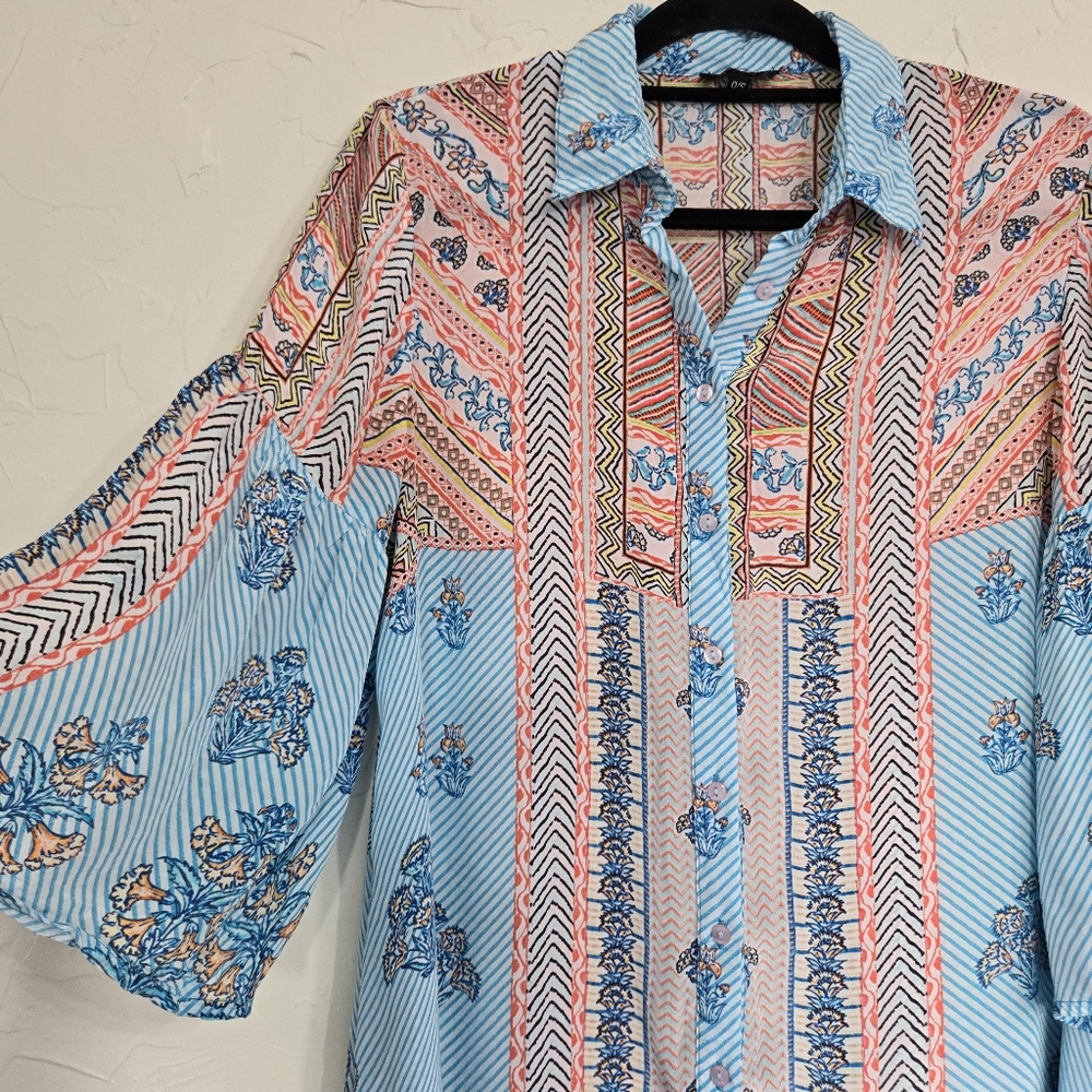 Tolani Bohemian Patterned Button Front Shift Dress - image 2